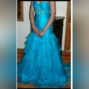 Tiffany Designs Turquoise Layered  Dress